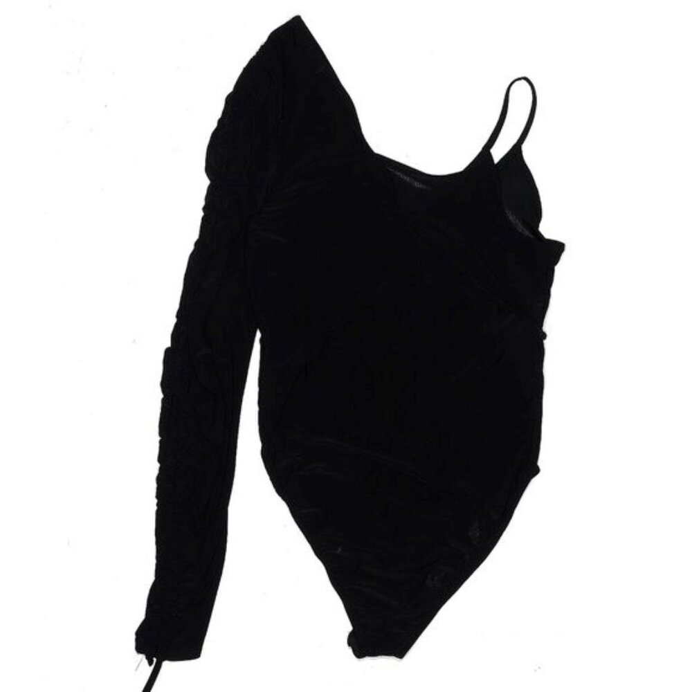 Nasty Gal Black One Shoulder Ruched Sleeve Bodysuit - Picture 3 of 3
